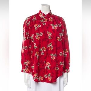 Vintage Diane Von Furstenberg Red Hawaiian Print Blouse Sz 12